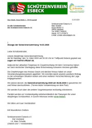 Absage der Generalversammlung 14.03.2020
